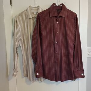Banana Republic Burgundy and Beige Striped Dress Shirts